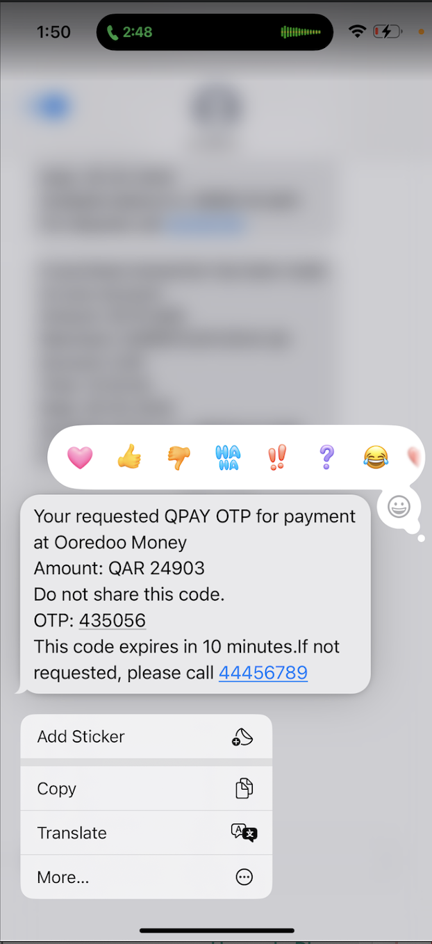 OTP fraud attempt evidence